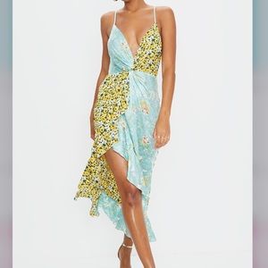 PrettyLittleThing “Multi Mixed Print Ruffle Detail Maxi Dress”